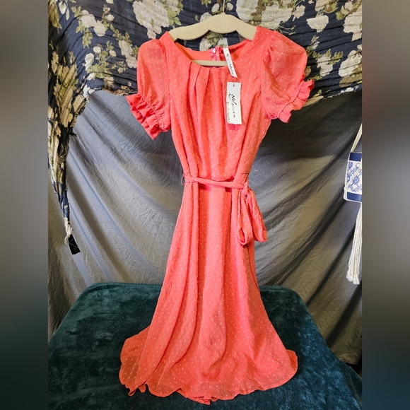 3/$25 🆕 NY Collection Coral Midi Dress size PS - Picture 4 of 12